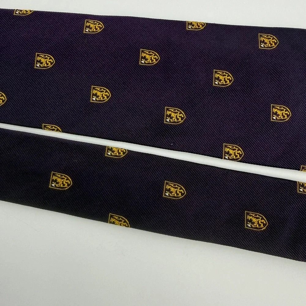 Vintage Polo Ralph Lauren Purple Silk Repp Tie Crested Lion Emblematic Italy